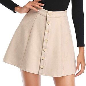 Fuinloth Women's Faux Suede Skirt Button Closure A-Line High Wasit Mini Skirt
